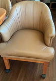 Solid Wood Pedestal Table, 6 ‘leather’ Rolling Barrel Chairs - thumbnail 4 of 12