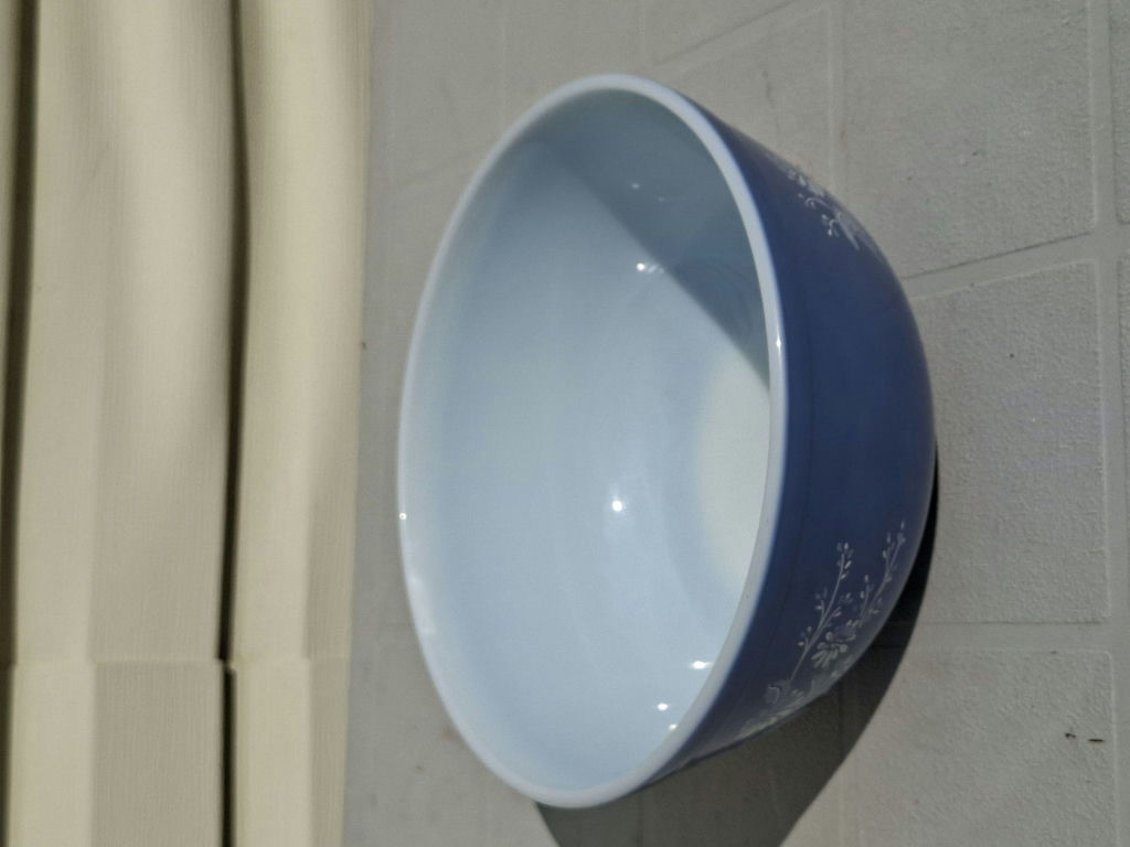 Vintage Blue Pyrex Glass Mixing Bowl with White Floral Pattern - image 2 of 4