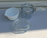 Glass Saucepan, Glass Covered Dish, and White Mixing Bowl - thumbnail 1 of 4