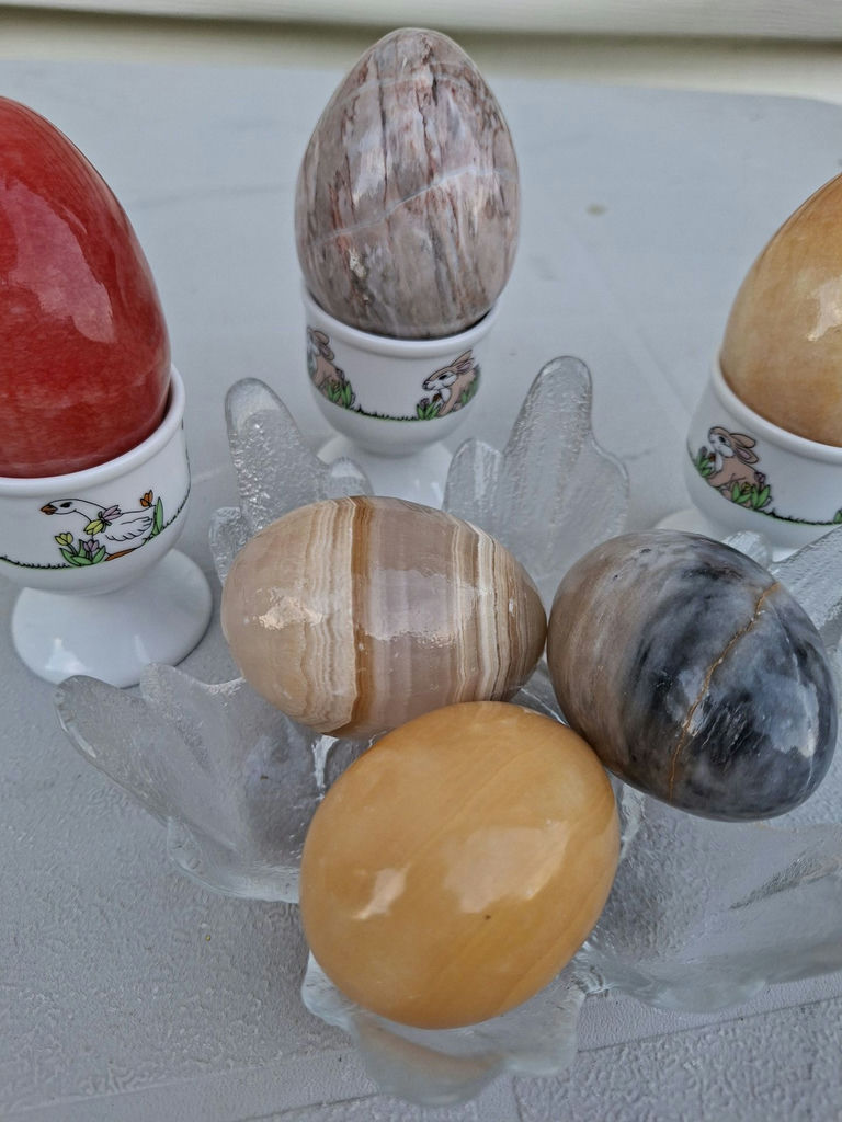 Decorative Stone Eggs with Egg Cups and Glass Bowl - image 2 of 4