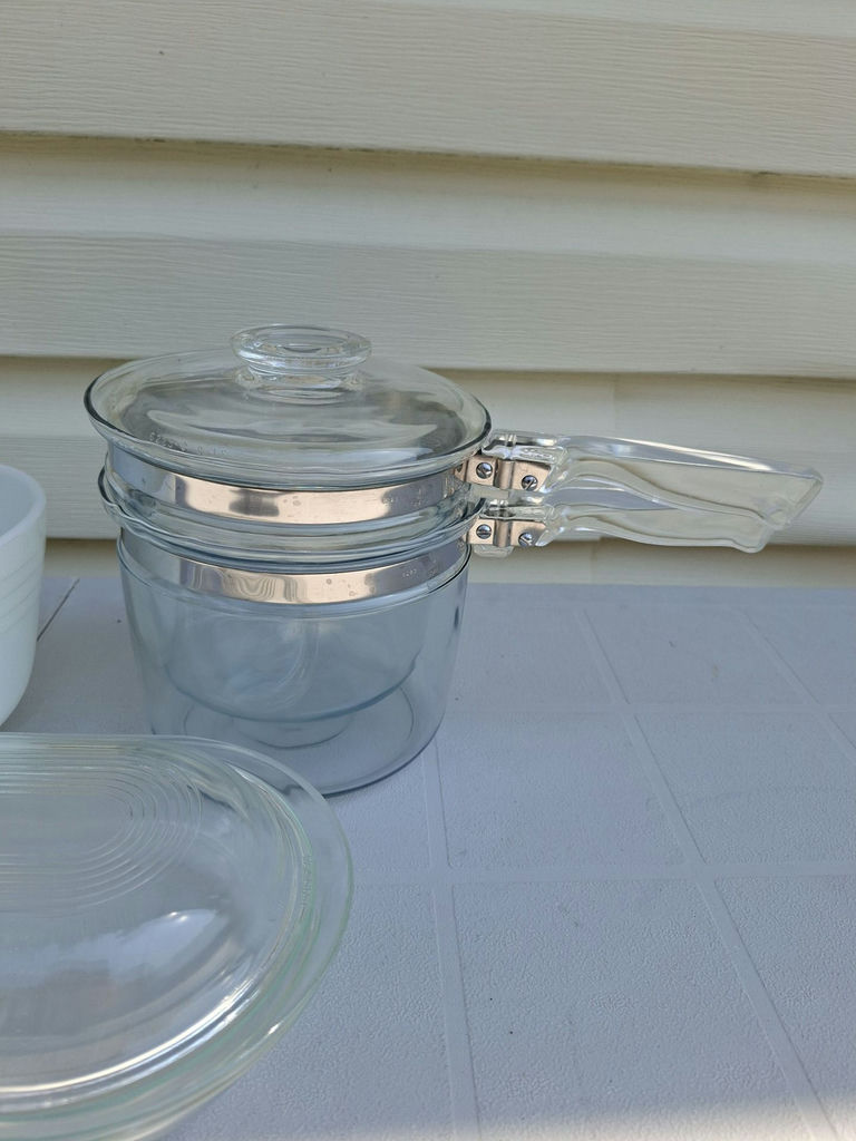 Glass Saucepan, Glass Covered Dish, and White Mixing Bowl - image 3 of 4