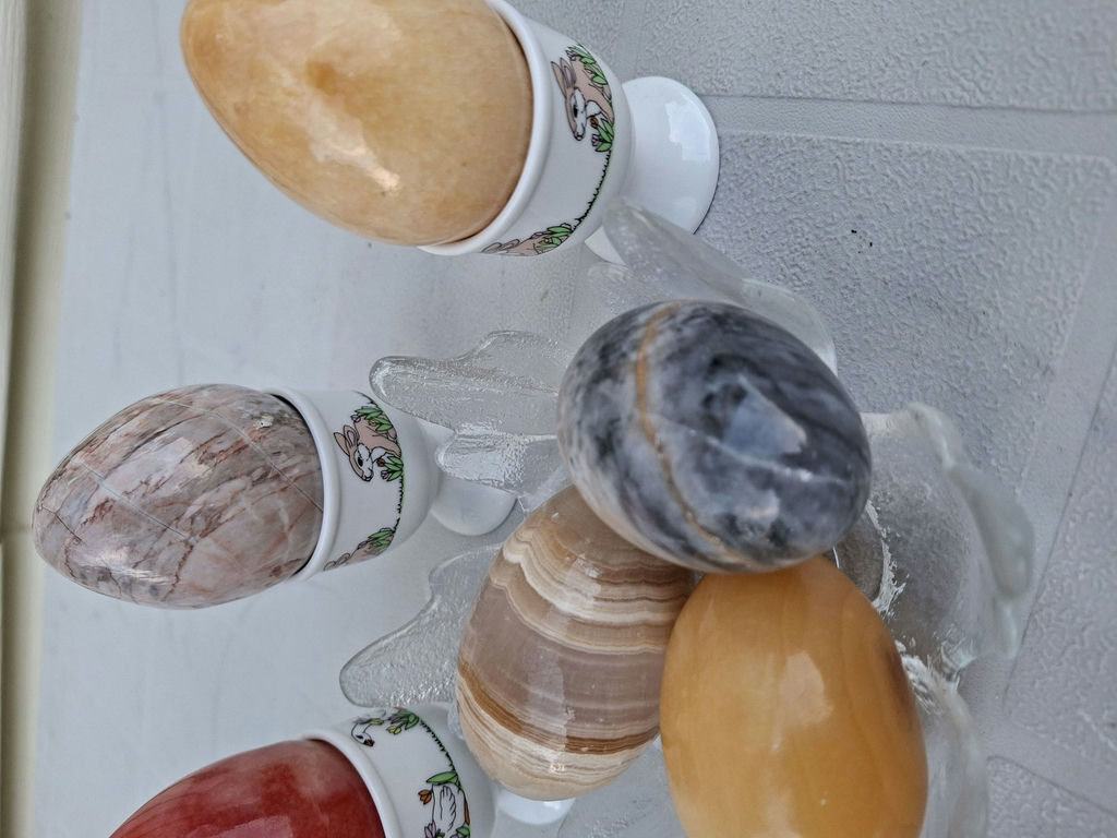 Decorative Stone Eggs with Egg Cups and Glass Bowl - image 3 of 4