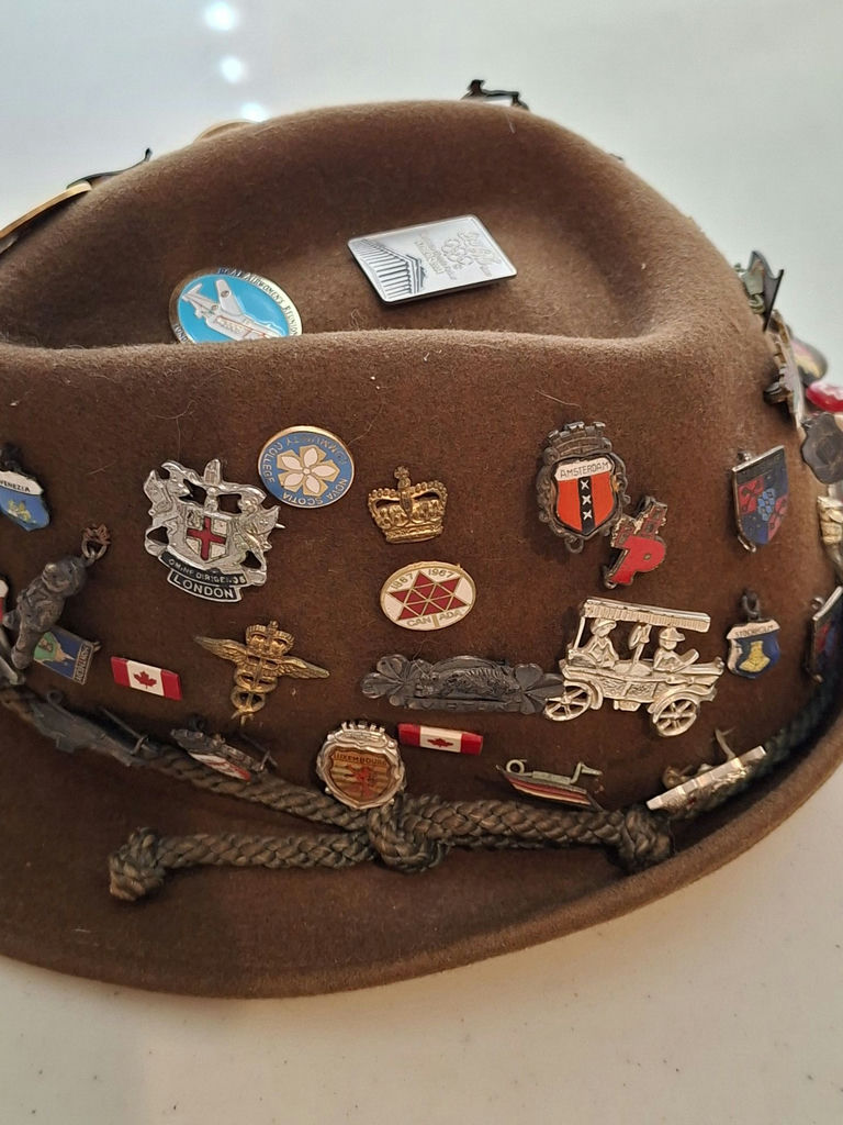 Vintage Brown Felt Hat with International Souvenir Pins - image 3 of 9