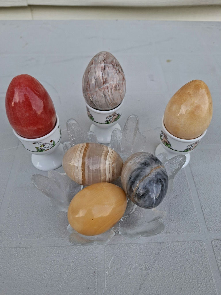 Decorative Stone Eggs with Egg Cups and Glass Bowl - image 1 of 4