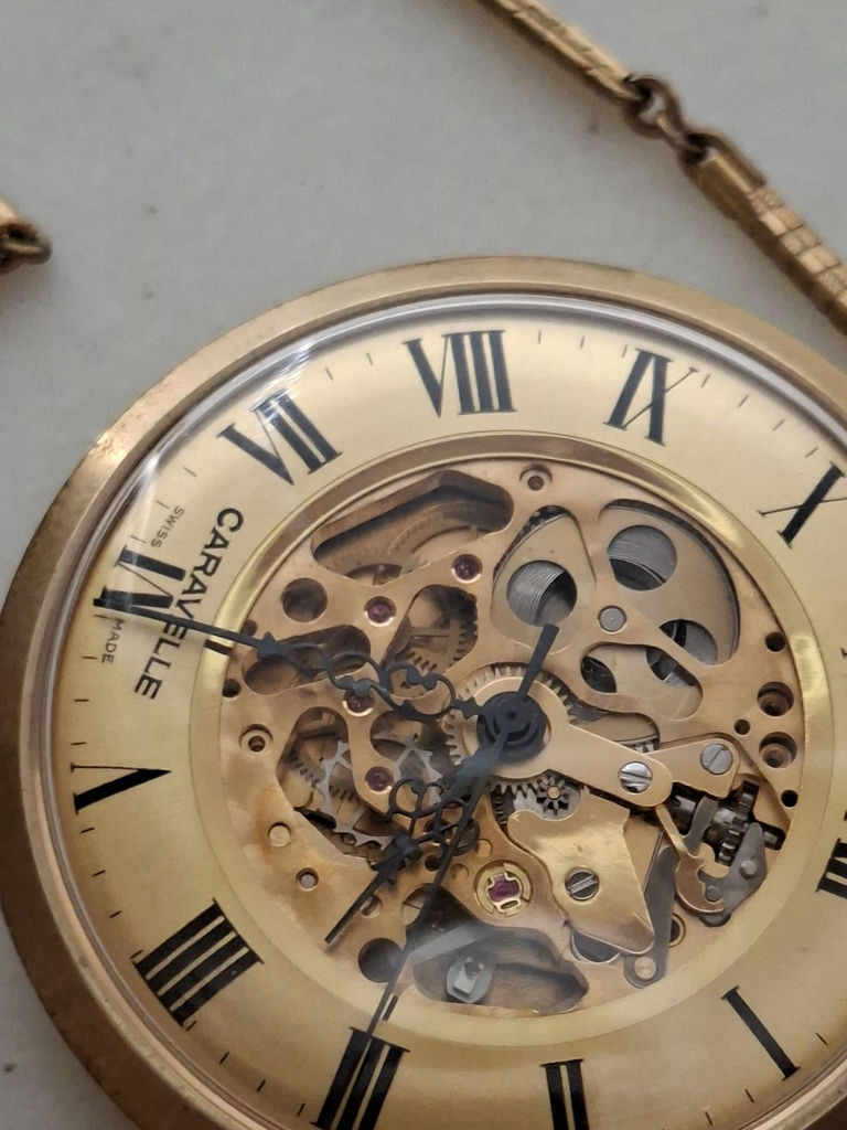 Vintage Swiss Made Caravelle Pocket Watch with Chain and Fob - image 8 of 9