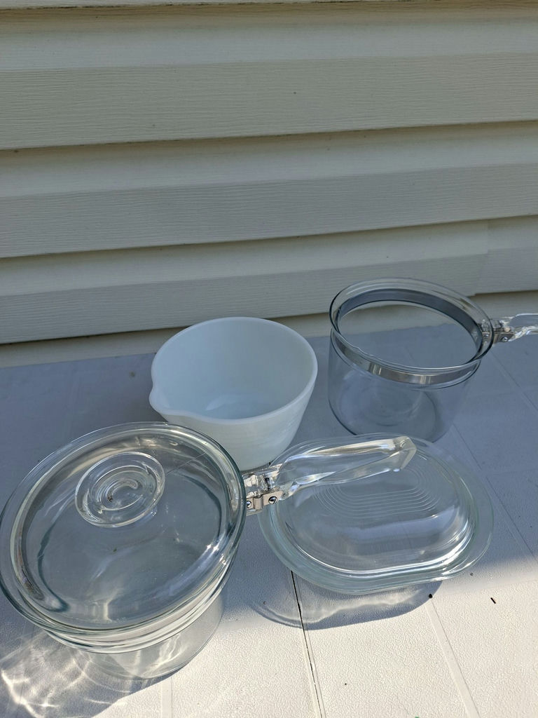 Glass Saucepan, Glass Covered Dish, and White Mixing Bowl - image 4 of 4