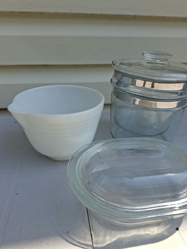 Glass Saucepan, Glass Covered Dish, and White Mixing Bowl - image 2 of 4