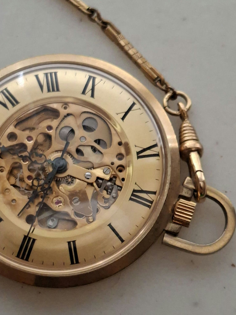 Vintage Swiss Made Caravelle Pocket Watch with Chain and Fob - image 9 of 9