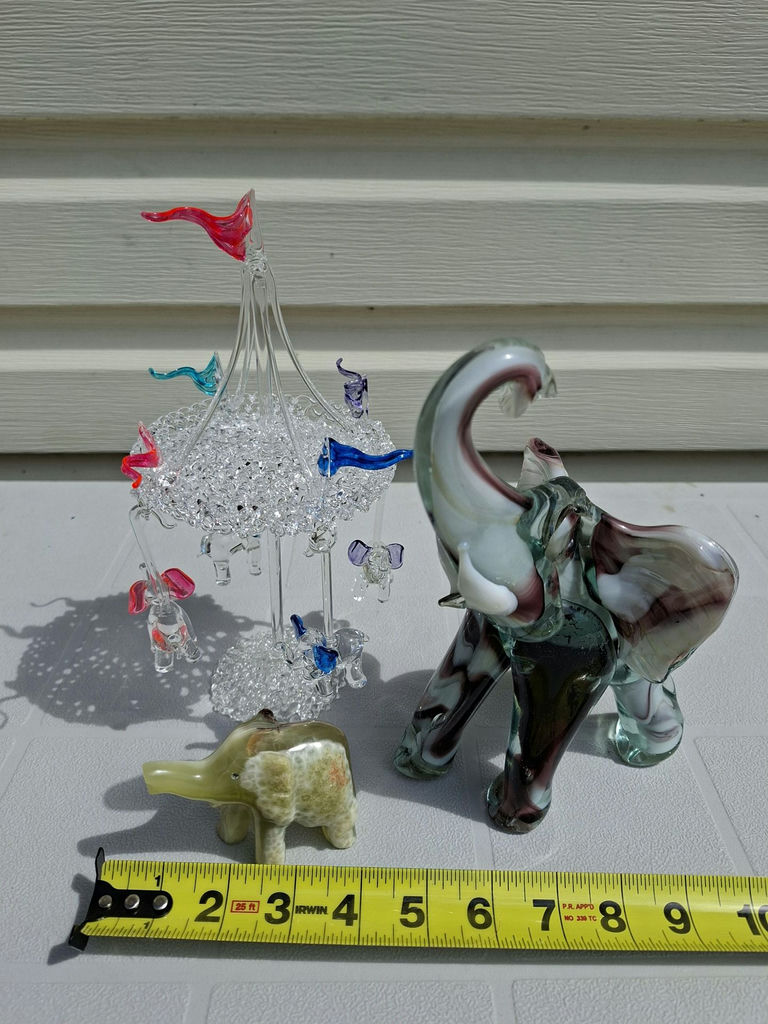 Glass Elephant Figurines and Hanging Glass Ornament - image 1 of 5