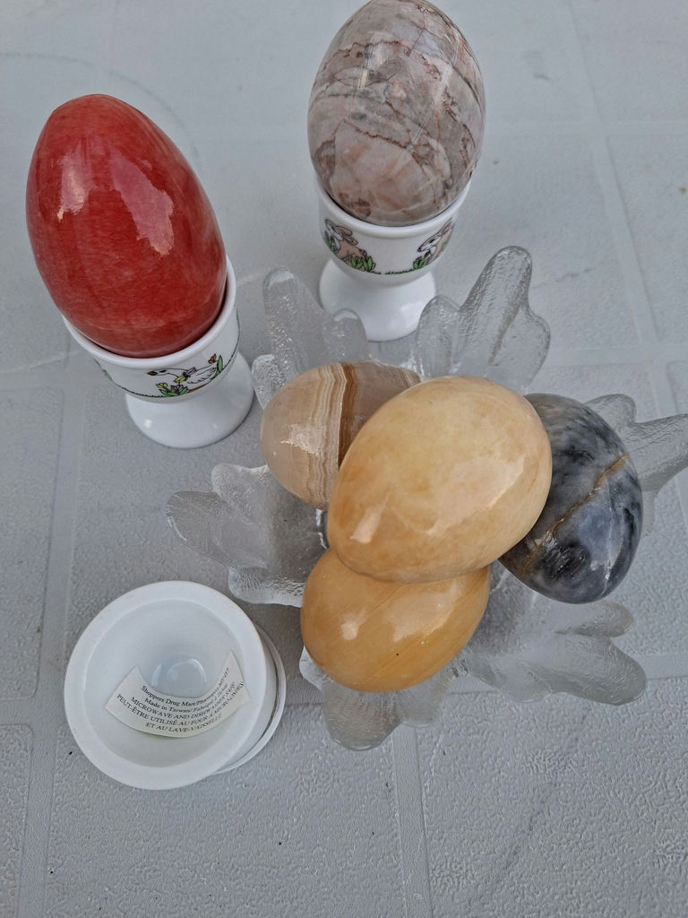 Decorative Stone Eggs with Egg Cups and Glass Bowl - image 4 of 4