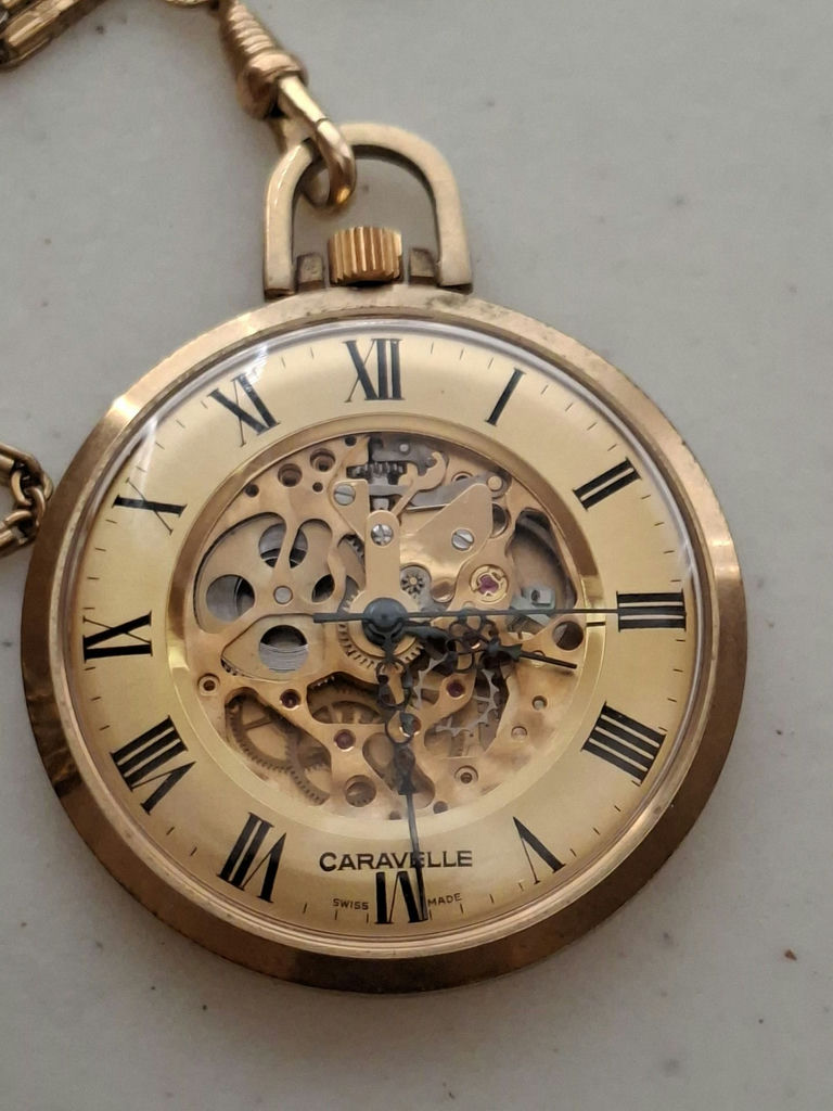 Vintage Swiss Made Caravelle Pocket Watch with Chain and Fob - image 2 of 9