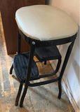 Padded black metal two-tier step stool and wooden chair with a woven seat - thumbnail 3 of 8