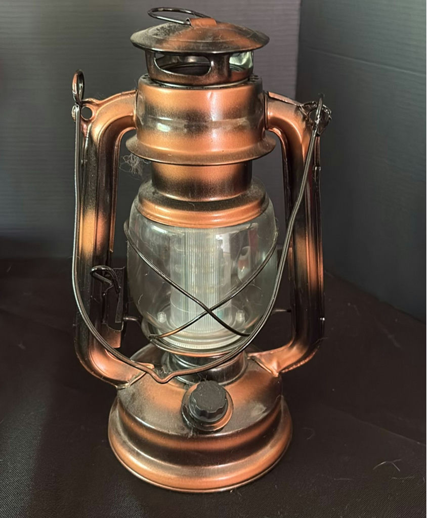 Fabric-shade table lamp and copper hurricane lantern - image 2 of 5