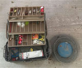Fishing tackle box with lures and fishing rods - thumbnail 1 of 13