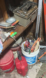 tool collection with boxes, cords, levels and hardware - thumbnail 4 of 12