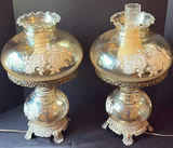 Pair of ornate etched glass lamps - thumbnail 1 of 5