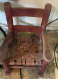 Padded black metal two-tier step stool and wooden chair with a woven seat - thumbnail 6 of 8