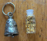 Bell keychain and vial of 24K gold flakes - thumbnail 1 of 4