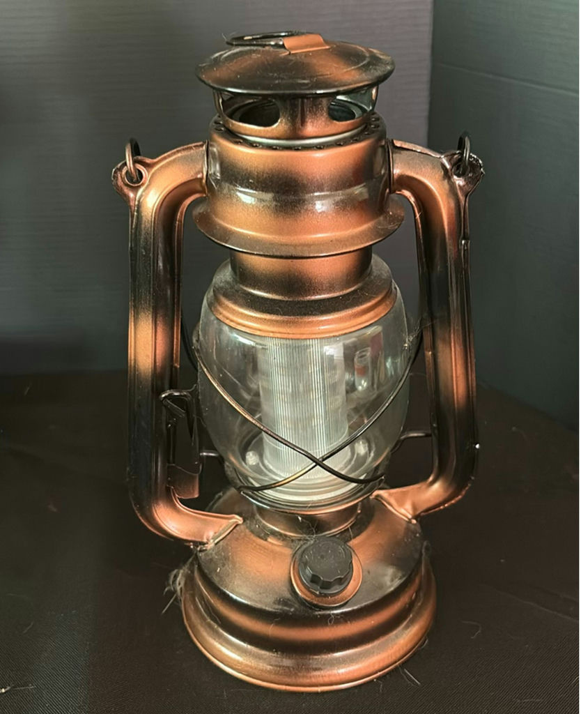 Fabric-shade table lamp and copper hurricane lantern - image 3 of 5