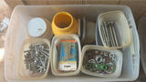 Assorted metal hardware and fasteners in plastic bins - thumbnail 1 of 7