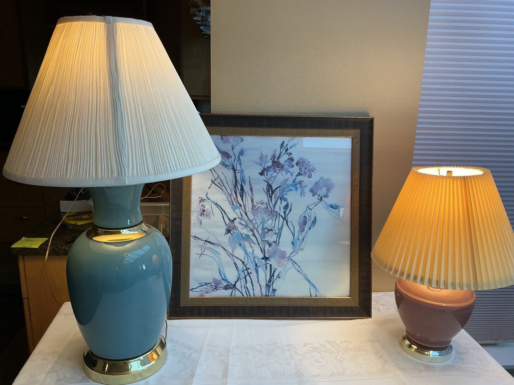 Two ceramic base lamps & Matching Framed Print - image 1 of 5