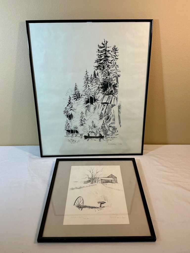 Two framed, signed, numbered pencil and ink wall art - image 1 of 7