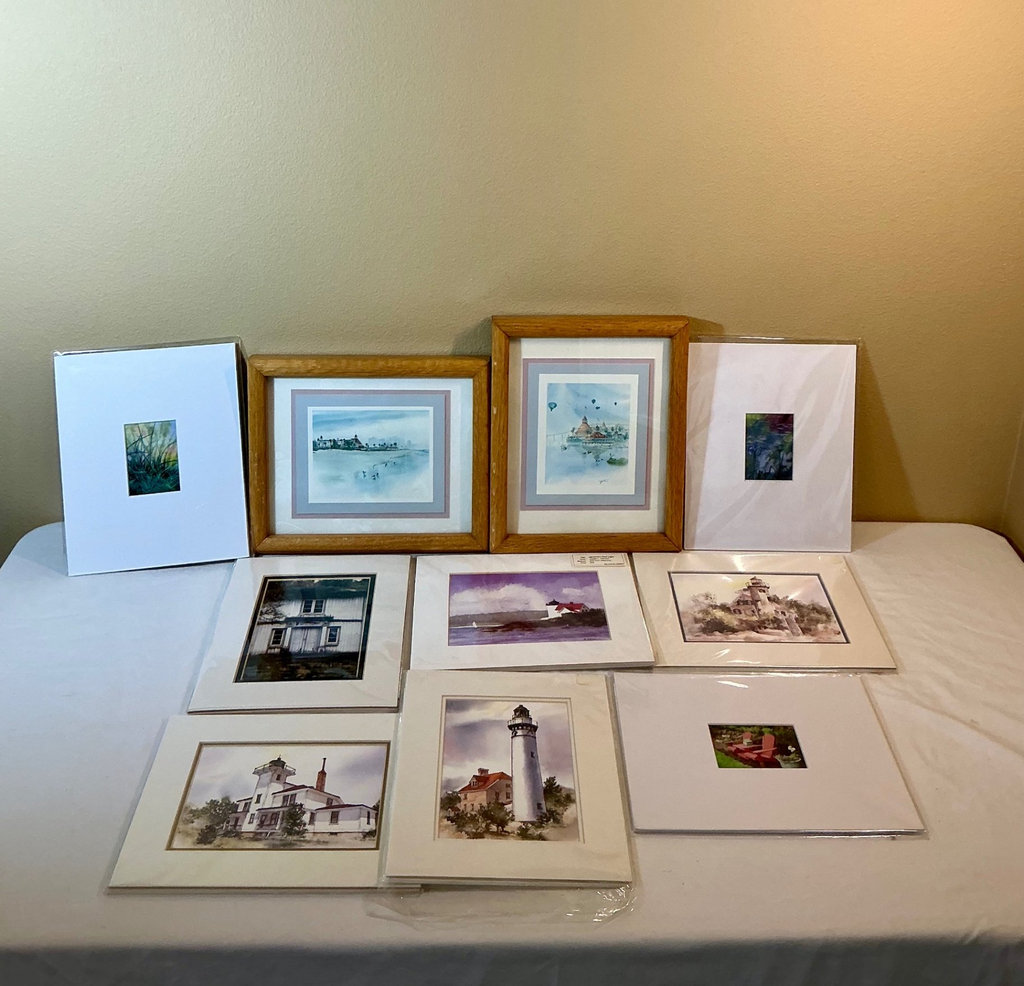 8 small Matted Wall Art/ photos and Watercolors, two framed.  - image 1 of 11