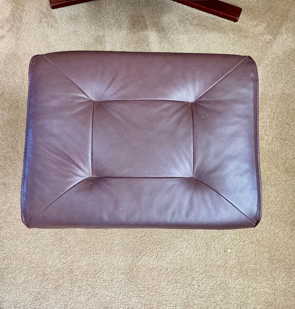 Danish Leather recliner with matching ottoman, As IS - image 2 of 10