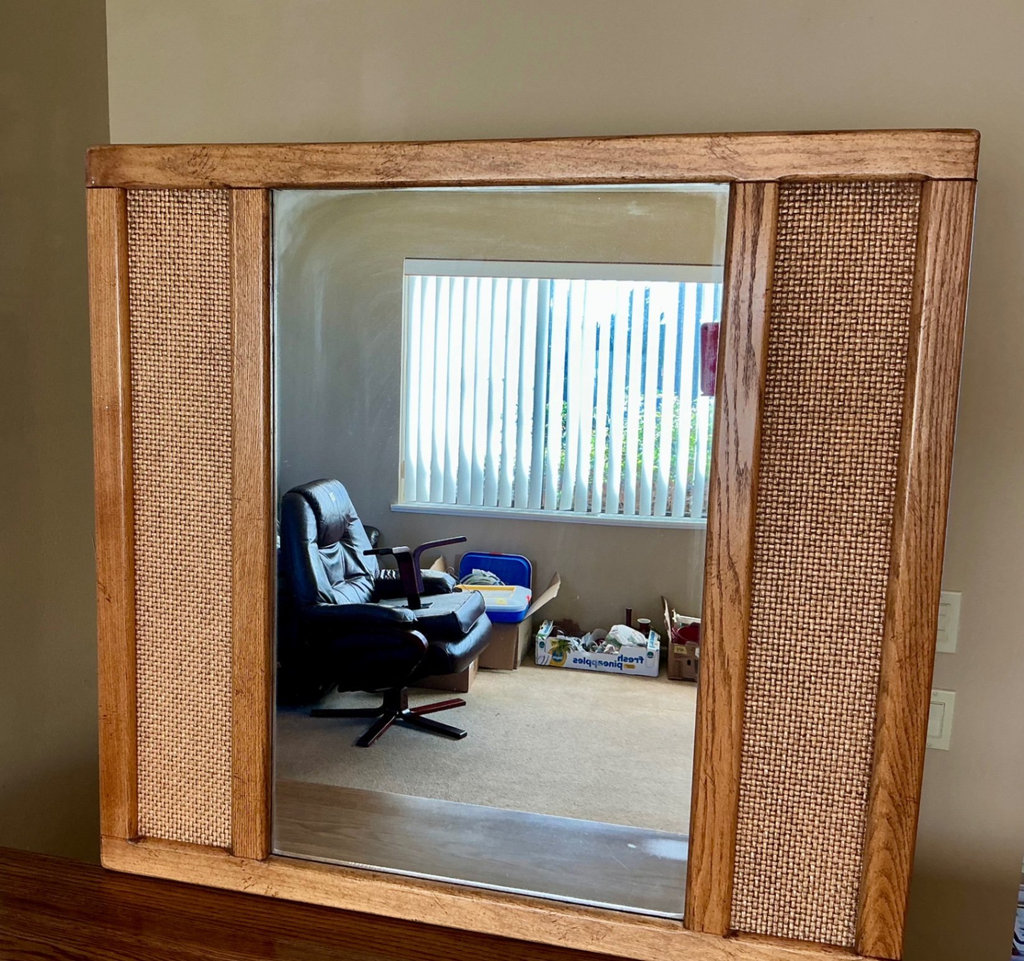 Vanity dresser with attached mirror and caned panels - image 4 of 7