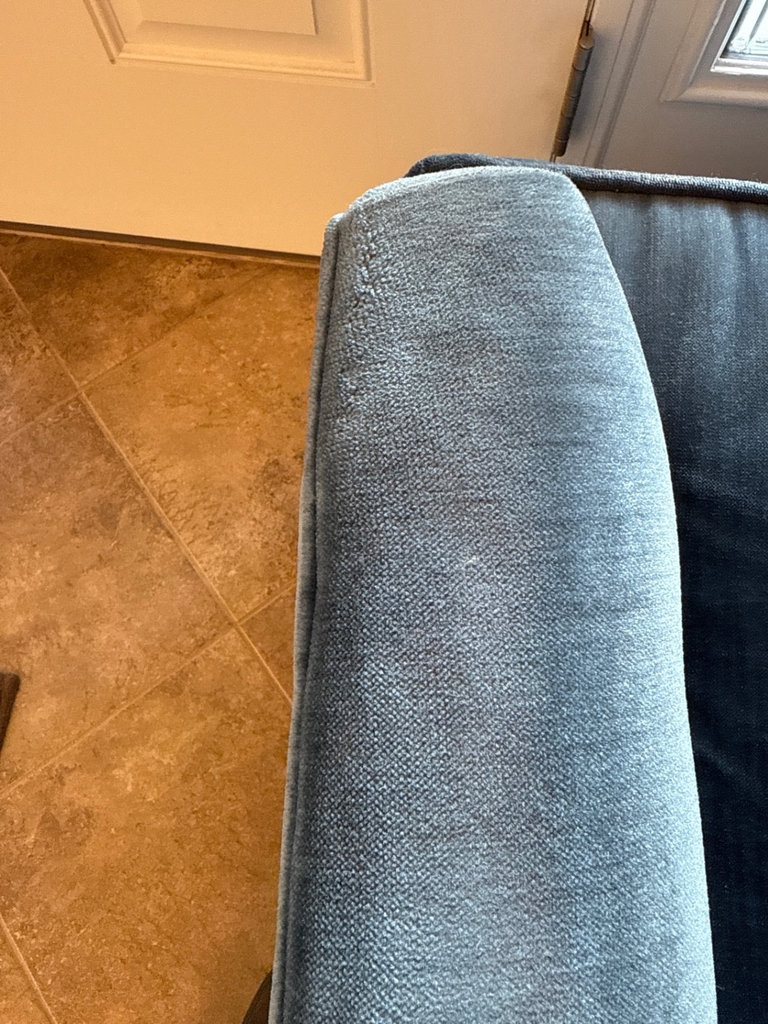 Pair of blue velvet tufted barrel armchairs, lamp & print - image 7 of 11