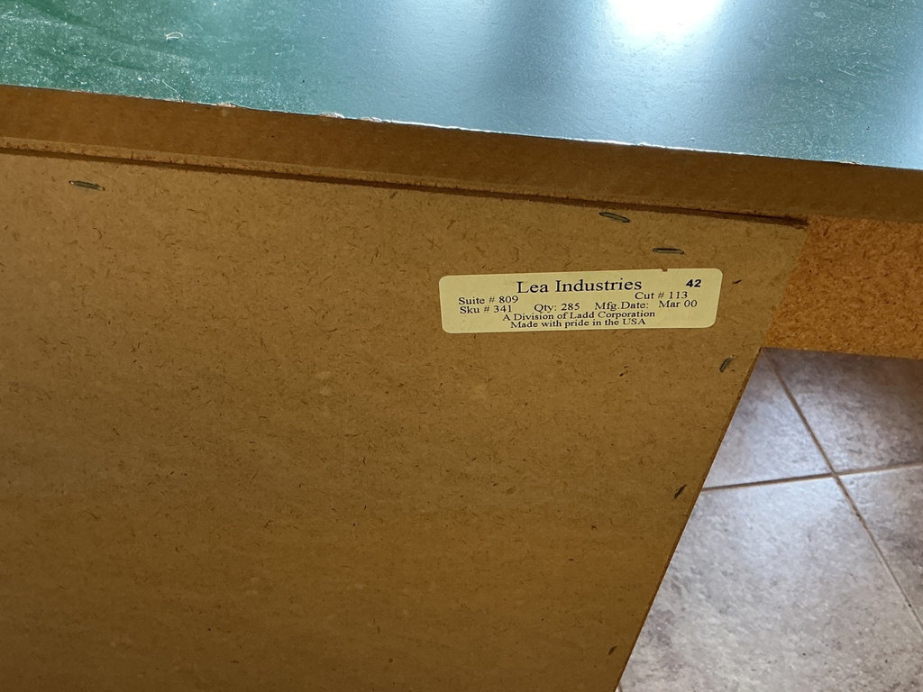 Wood desk with painted green top and multi-drawer storage. - image 5 of 5