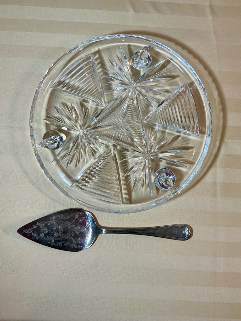 Vintage Cut Glass Punch Bowl and Cake Plate Set - image 2 of 6
