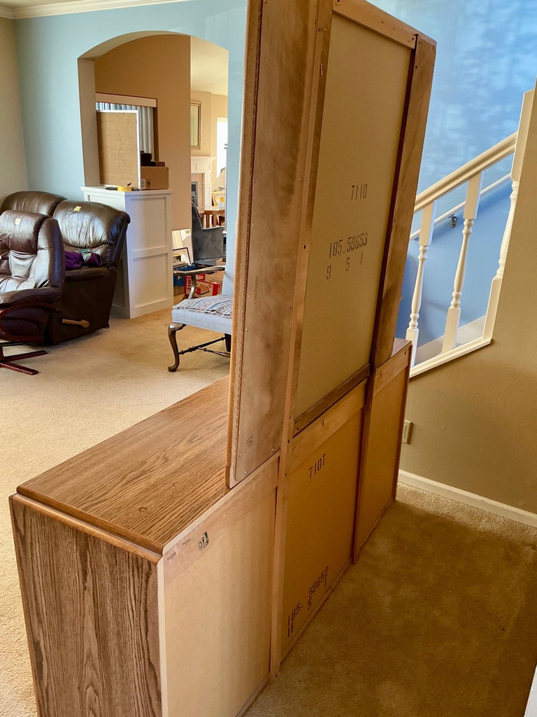 Vanity dresser with attached mirror and caned panels - image 5 of 7