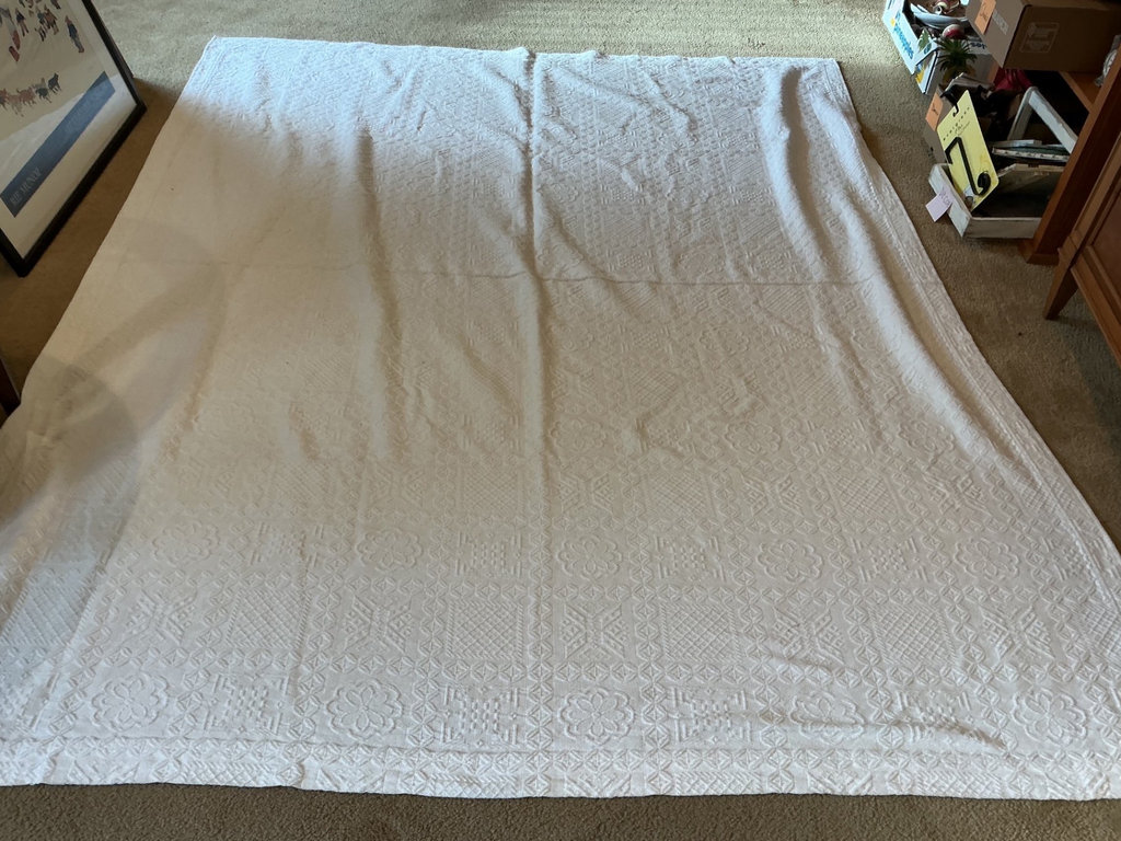 White textured Cotton bedspread, shams, VTG crocheted bedspread - image 2 of 6
