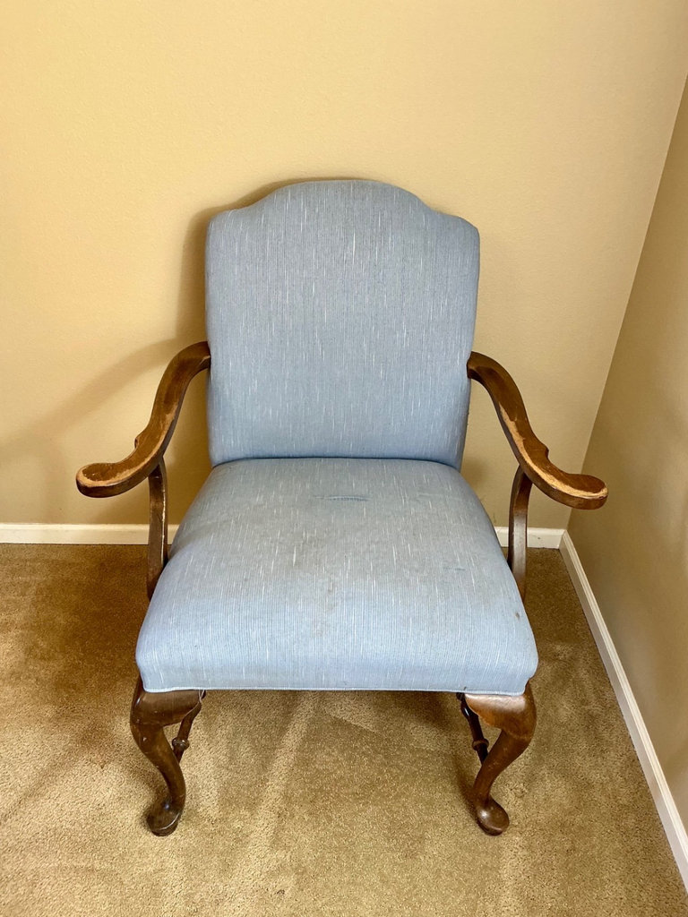 Two vintage upholstered armchairs with carved wood frames - image 2 of 9