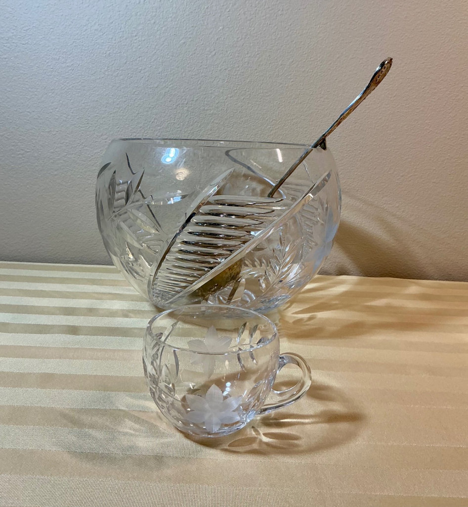 Vintage Cut Glass Punch Bowl and Cake Plate Set - image 5 of 6