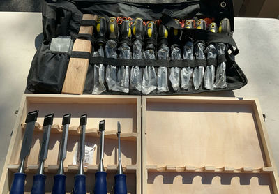 IRWIN Marples Wood Carving Chisels with Wooden Case and Tool Roll - Image 1 of 5