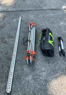 Surveyor Equipment inc: Deitzgen Unisute Level, Laser Levels, Tripods, Measuring Rod, and Carrying Bag - Image 1 of 8