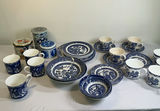 Blue and White China Dinnerware Set with Cups, Plates, and Tins - thumbnail 1 of 9