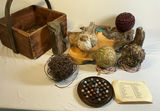 Rustic wooden items, petrified wood, woven spheres, and bead display - thumbnail 1 of 9