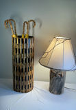 Vintage Bamboo Umbrella stand & umbrellas, wood trunk base lamp - thumbnail 1 of 8