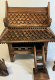Carved wooden miniature temple with two animal figurines - thumbnail 2 of 10