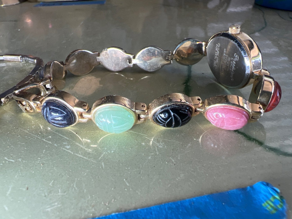 Vintage enamel-stone bracelet watch set with Gruen quartz and Wittnauer pendant - image 2 of 7