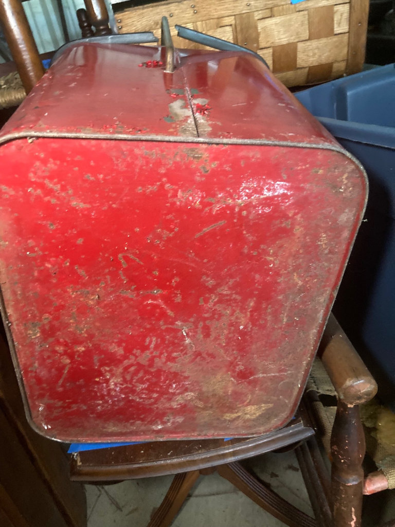Vintage red Pleasure Chest, plaid umbrella, and floral table cover assortment - image 10 of 13