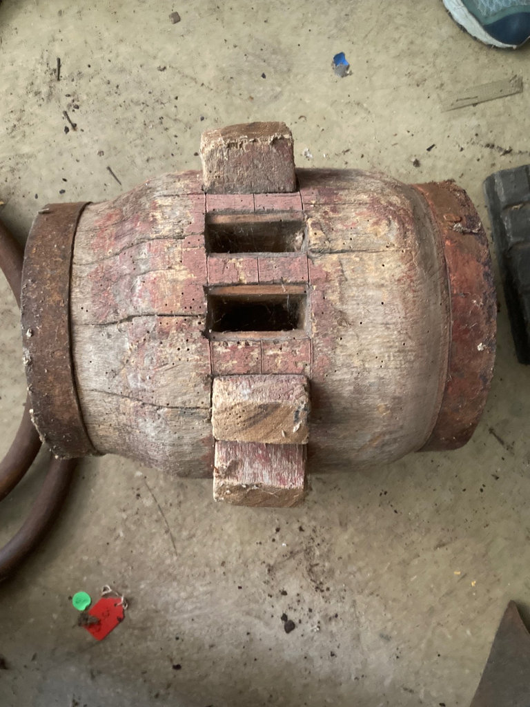 Antique fireplace tools and iron hardware with wooden container - image 4 of 10