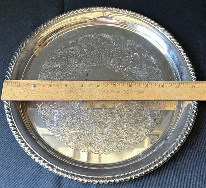 Yellow embossed decanter bottle and ornate silver tray - image 4 of 5