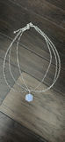 Layered Silver Chain Necklace with Blue Hexagon Pendant - thumbnail 1 of 3