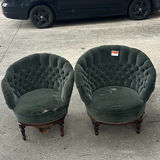 Pair of Green Tufted Upholstered Barrel Chairs and Green Tufted loveseat - thumbnail 6 of 10