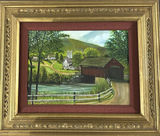 Landscape painting with covered bridge in ornate frame- local Austin artist Mildred Griscom - thumbnail 1 of 8