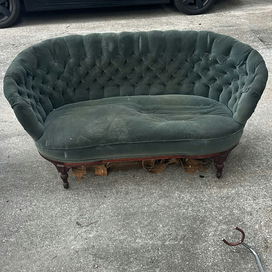 Pair of Green Tufted Upholstered Barrel Chairs and Green Tufted loveseat - image 8 of 10